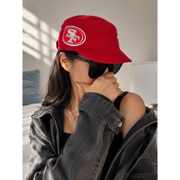 NFL San Francisco 49ers Women’s Red Sequin SF Cadet Military Hat Cap Adjustable main image 7